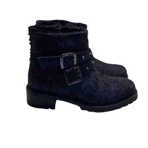 Ross & Snow Distressed Metallic Leather Booties Black Studded Moto Boots Size 9